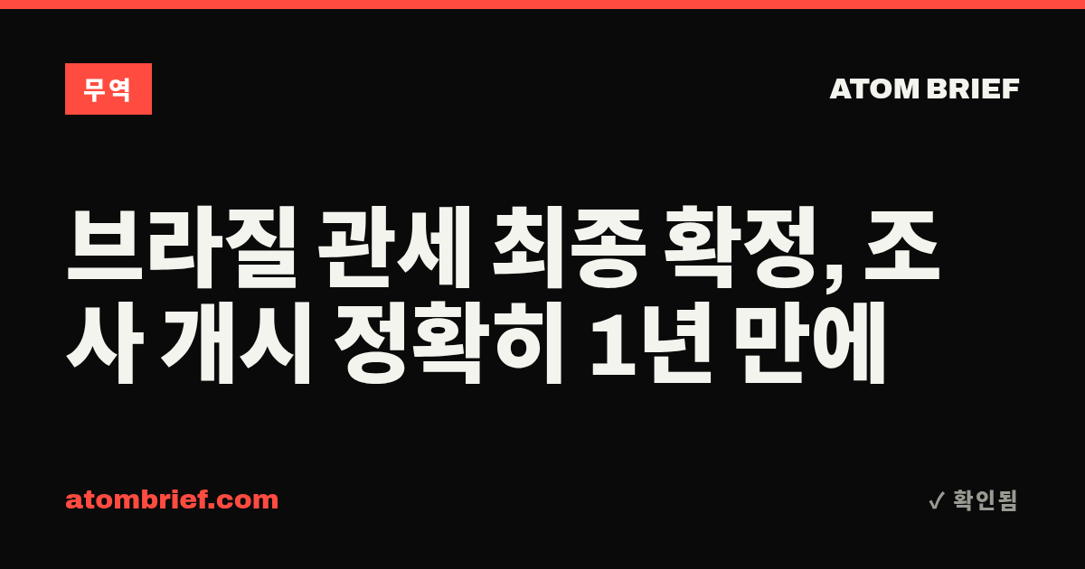 브라질 관세 최종 확정, 조사 개시 정확히 1년 만에