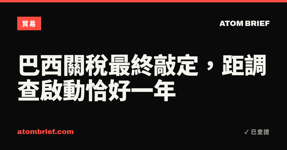 巴西關稅最終敲定，距調查啟動恰好一年
