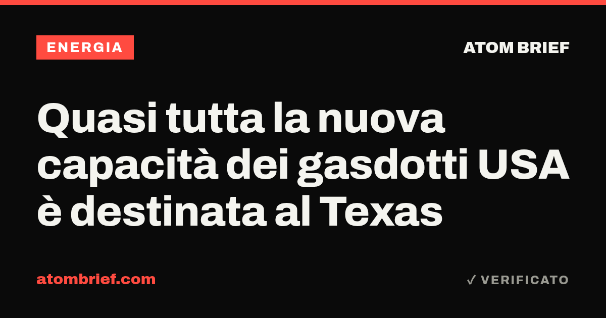Quasi tutta la nuova capacità dei gasdotti USA è destinata al Texas