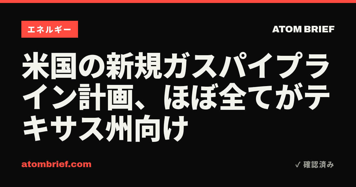 米国の新規ガスパイプライン計画、ほぼ全てがテキサス州向け