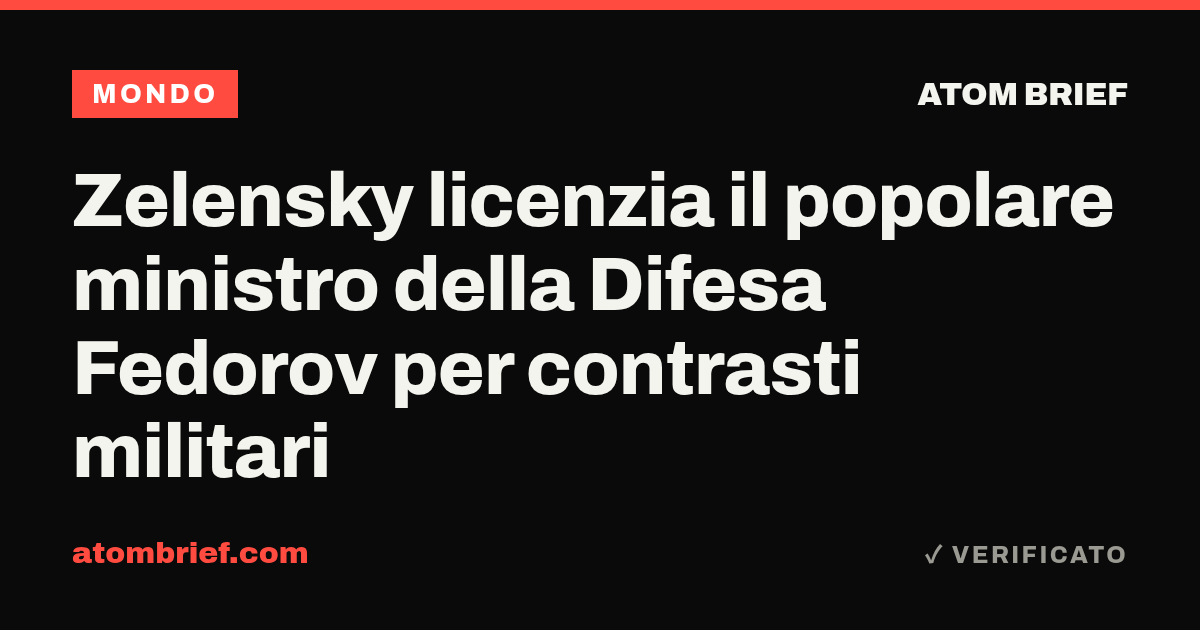 Zelensky licenzia il popolare ministro della Difesa Fedorov per contrasti militari