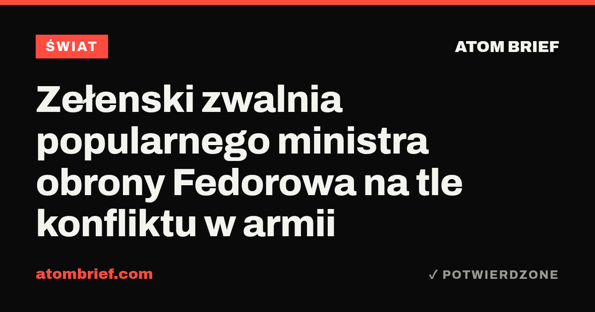 Zełenski zwalnia popularnego ministra obrony Fedorowa na tle konfliktu w armii
