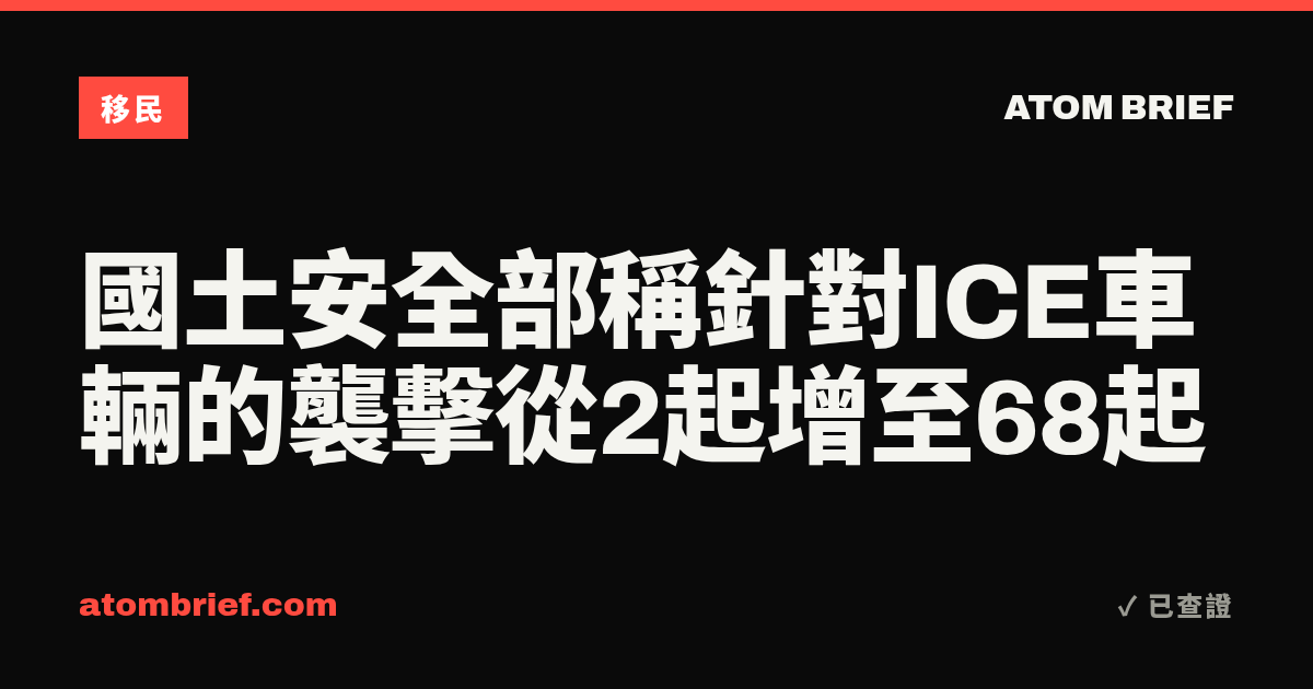 國土安全部稱針對ICE車輛的襲擊從2起增至68起