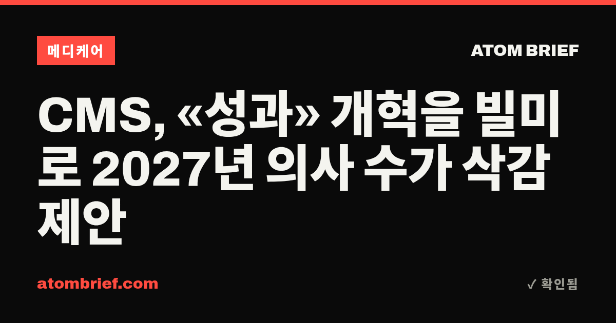 CMS, «성과» 개혁을 빌미로 2027년 의사 수가 삭감 제안