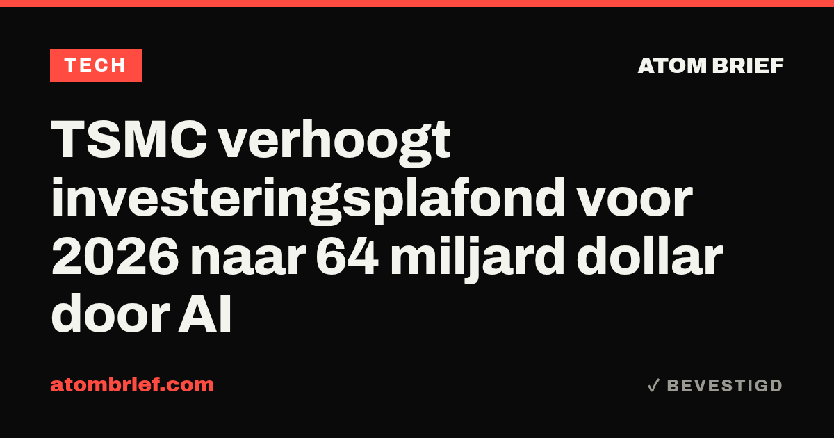 TSMC verhoogt investeringsplafond voor 2026 naar 64 miljard dollar door AI