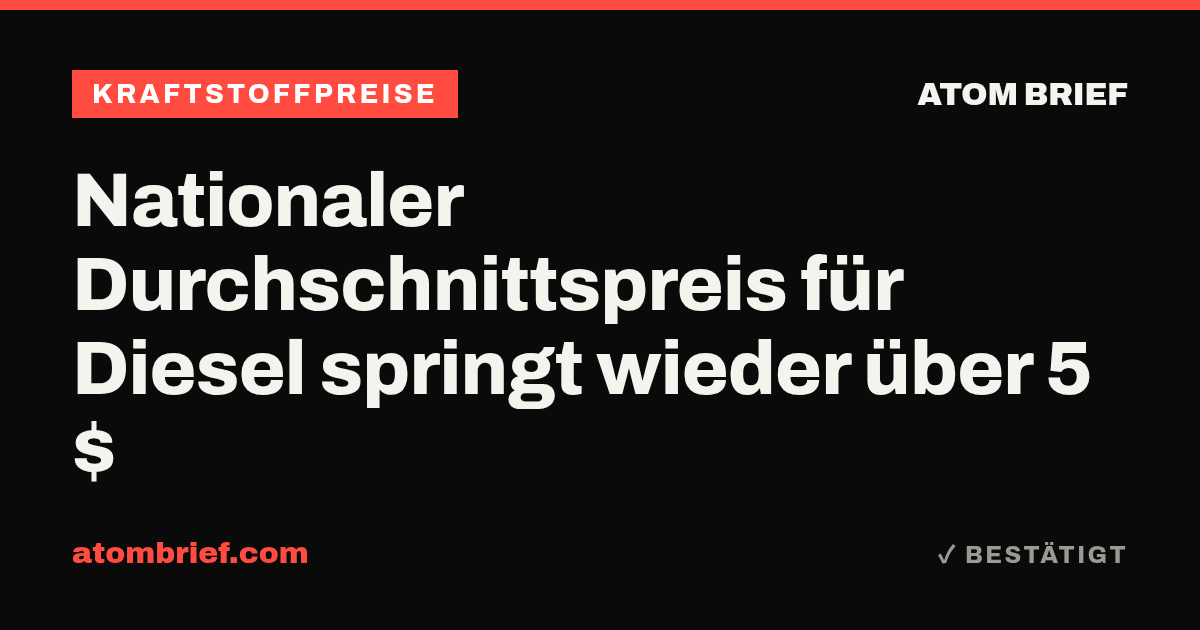 Nationaler Durchschnittspreis für Diesel springt wieder über 5 $
