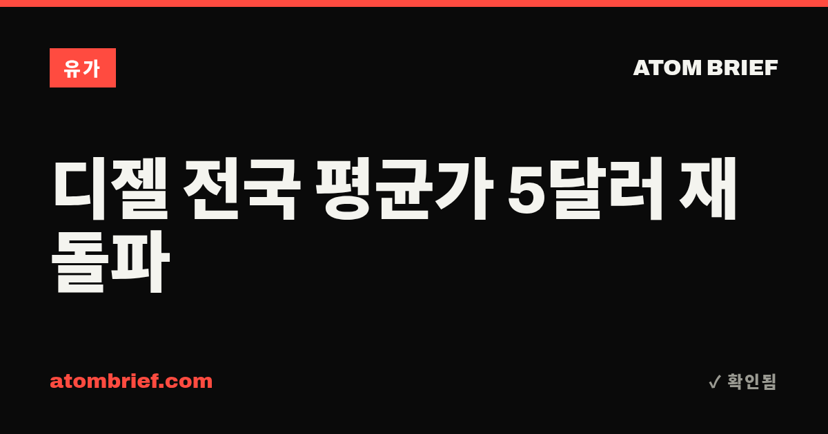 디젤 전국 평균가 5달러 재돌파