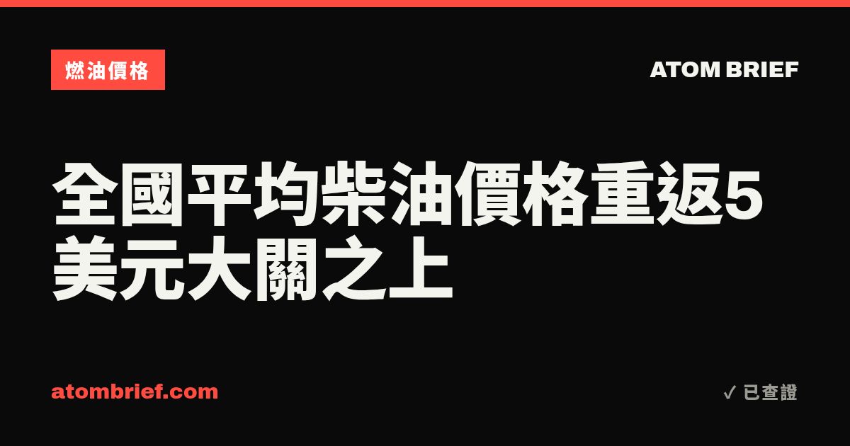 全國平均柴油價格重返5美元大關之上