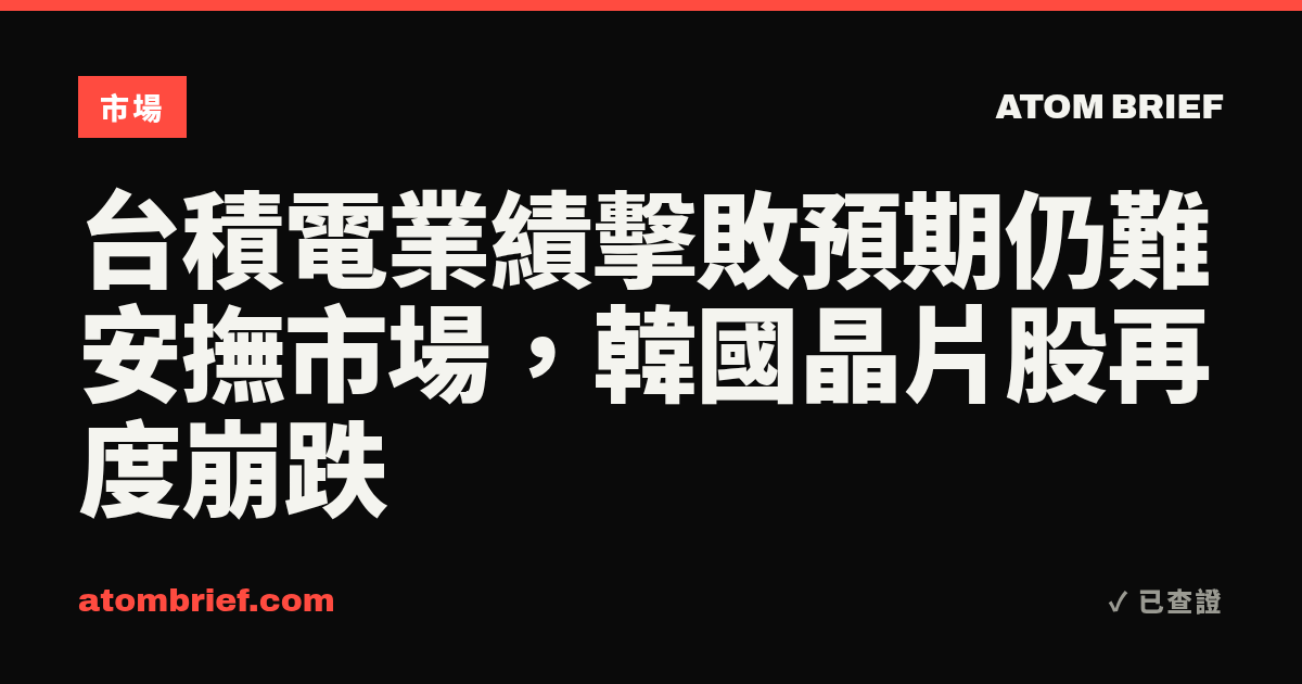 台積電業績擊敗預期仍難安撫市場，韓國晶片股再度崩跌
