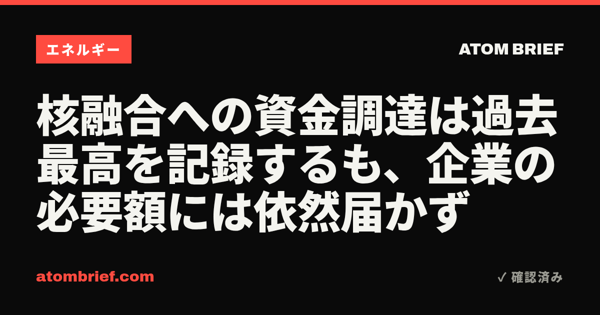 核融合への資金調達は過去最高を記録するも、企業の必要額には依然届かず