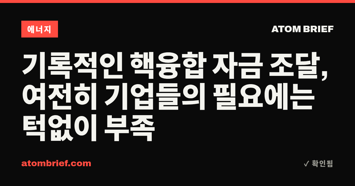 기록적인 핵융합 자금 조달, 여전히 기업들의 필요에는 턱없이 부족