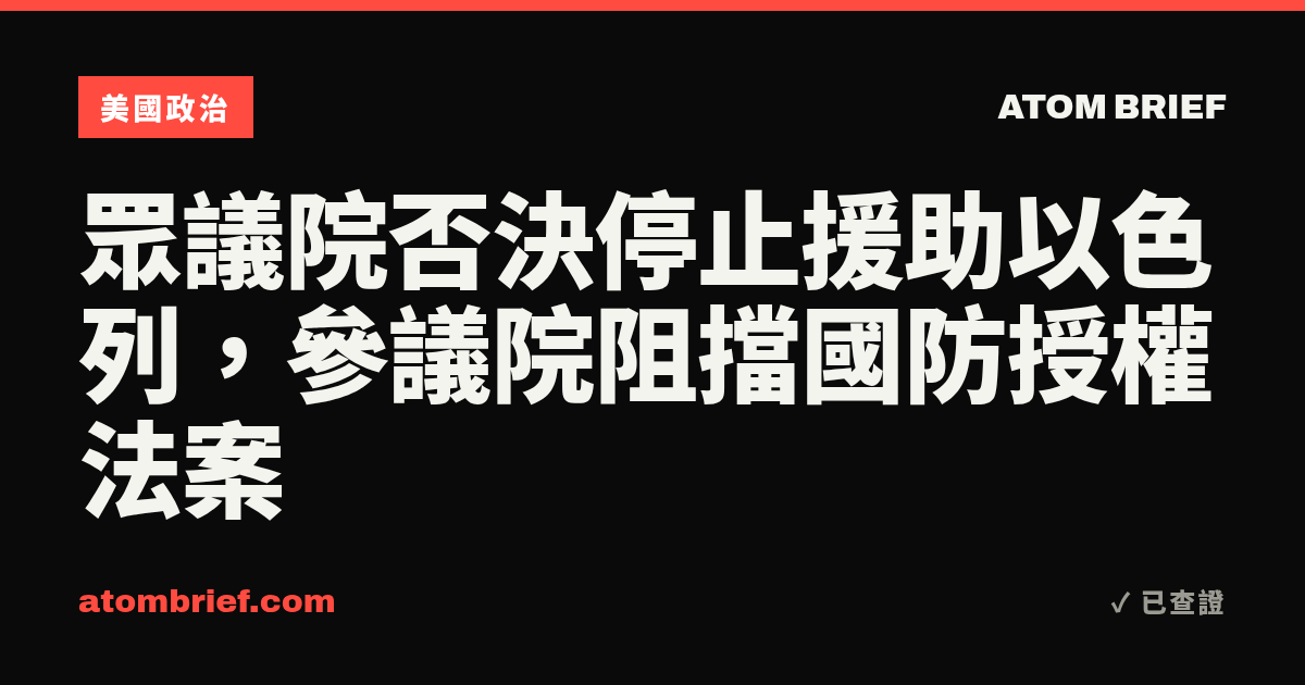 眾議院否決停止援助以色列，參議院阻擋國防授權法案