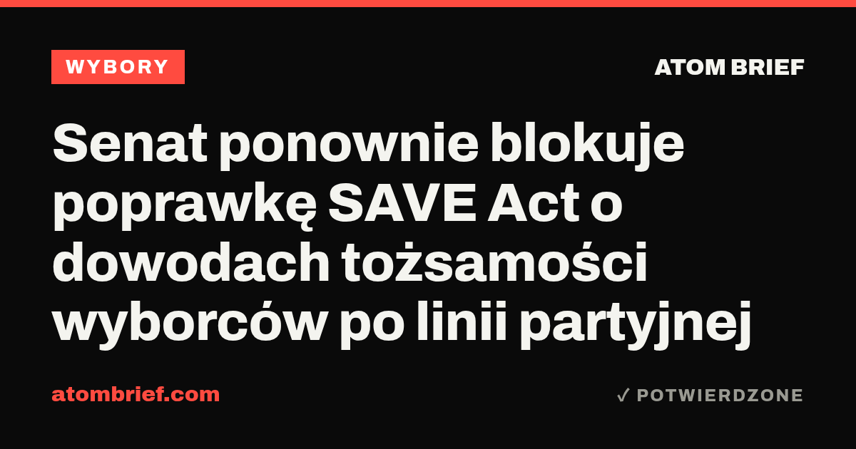 Senat ponownie blokuje poprawkę SAVE Act o dowodach tożsamości wyborców po linii partyjnej