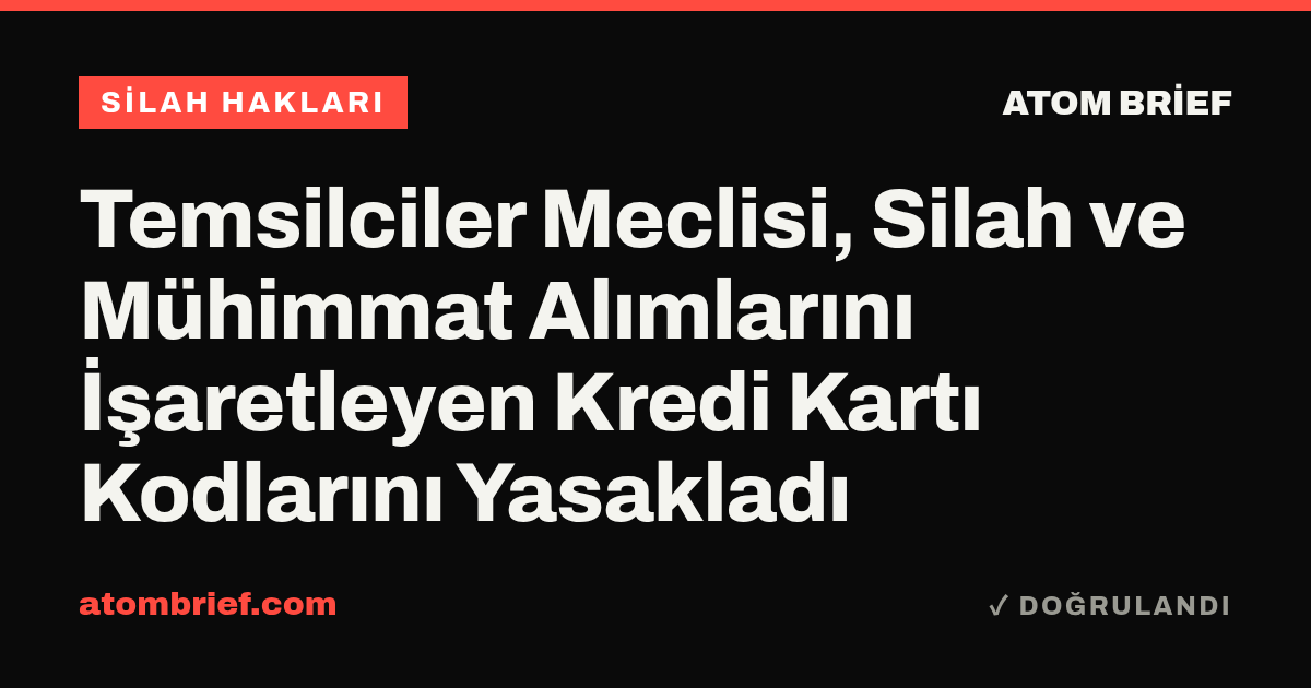 Temsilciler Meclisi, Silah ve Mühimmat Alımlarını İşaretleyen Kredi Kartı Kodlarını Yasakladı