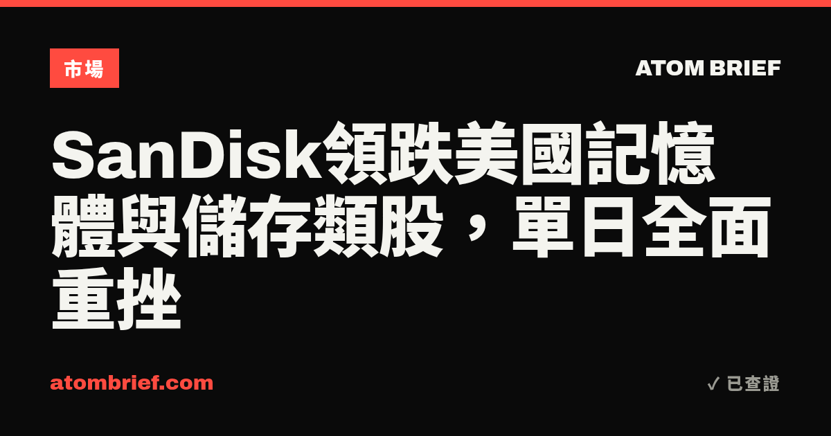 SanDisk領跌美國記憶體與儲存類股，單日全面重挫