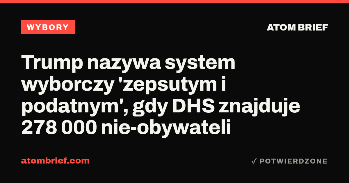 Trump nazywa system wyborczy 'zepsutym i podatnym', gdy DHS znajduje 278 000 nie-obywateli
