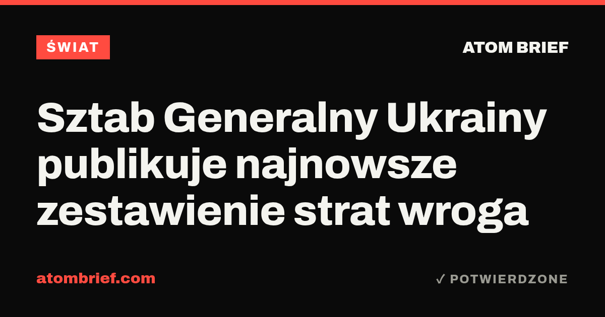 Sztab Generalny Ukrainy publikuje najnowsze zestawienie strat wroga