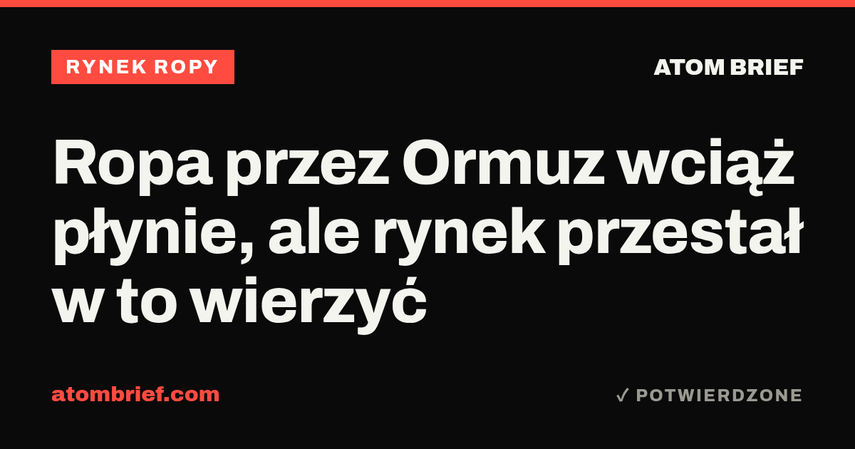 Ropa przez Ormuz wciąż płynie, ale rynek przestał w to wierzyć