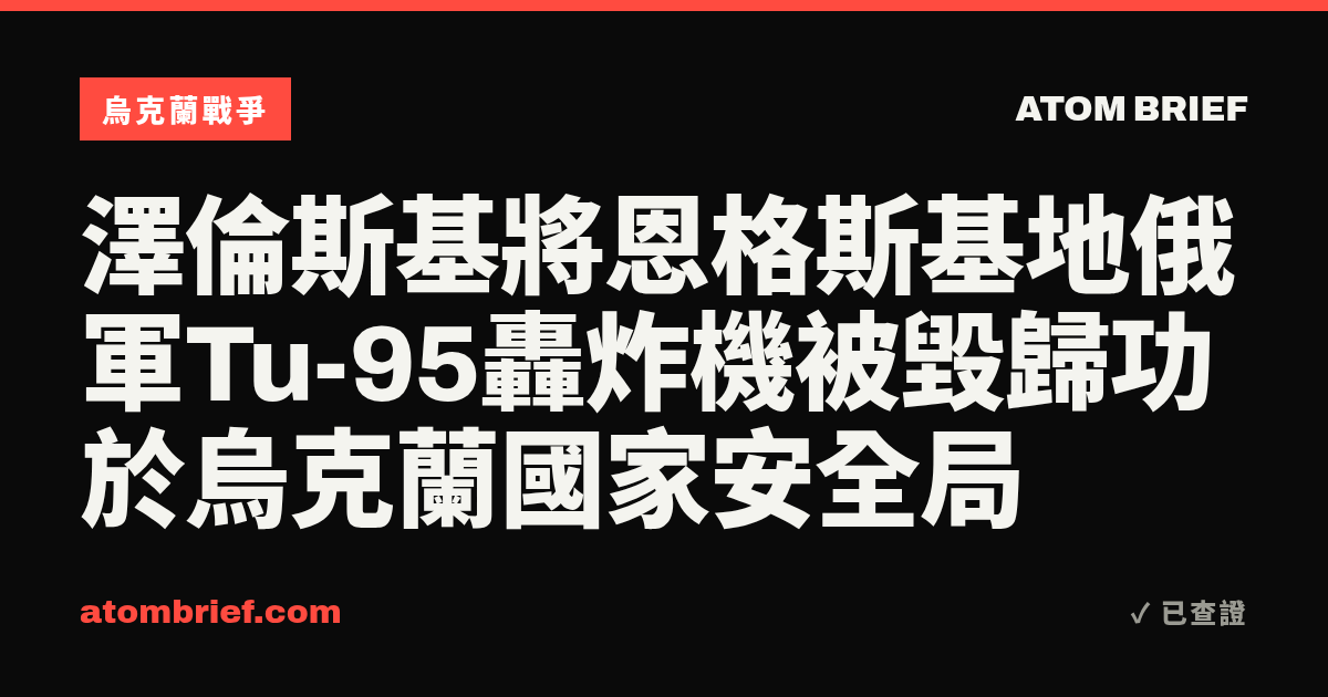 澤倫斯基將恩格斯基地俄軍Tu-95轟炸機被毀歸功於烏克蘭國家安全局