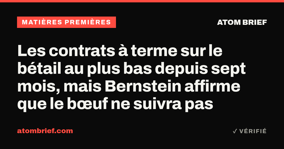 Les contrats à terme sur le bétail au plus bas depuis sept mois, mais Bernstein affirme que le bœuf ne suivra pas