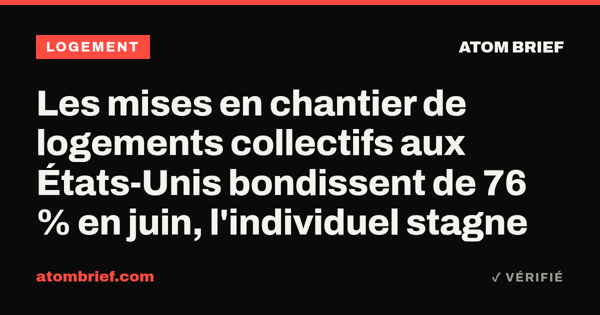 Les mises en chantier de logements collectifs aux États-Unis bondissent de 76 % en juin, l'individuel stagne