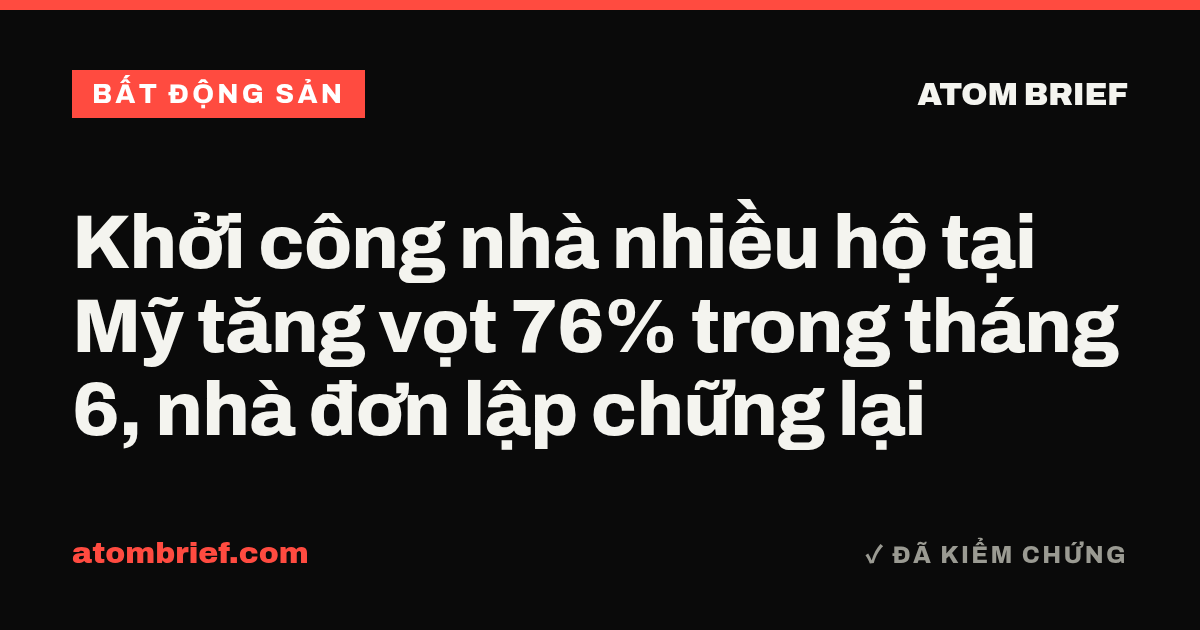Khởi công nhà nhiều hộ tại Mỹ tăng vọt 76% trong tháng 6, nhà đơn lập chững lại