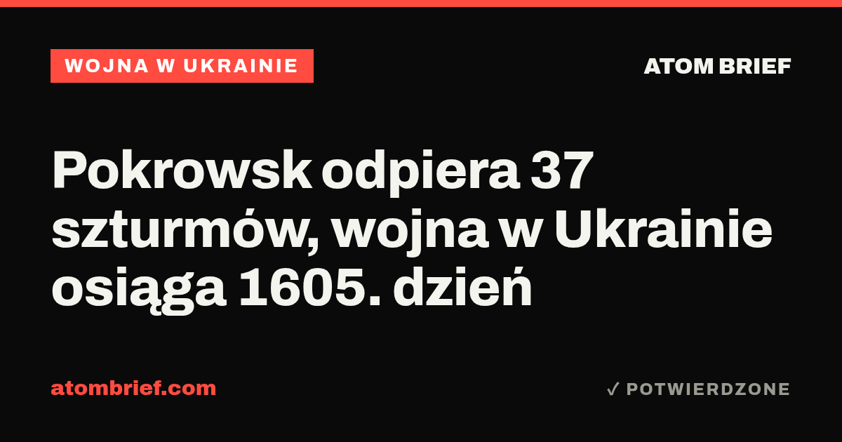 Pokrowsk odpiera 37 szturmów, wojna w Ukrainie osiąga 1605. dzień