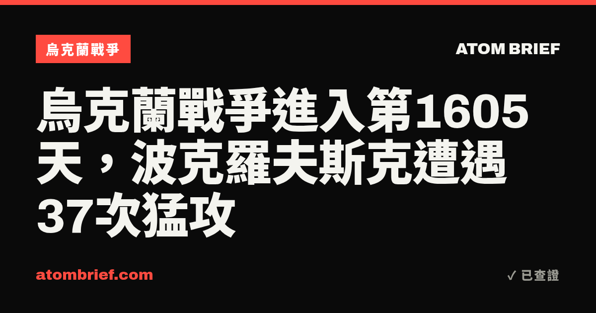 烏克蘭戰爭進入第1605天，波克羅夫斯克遭遇37次猛攻
