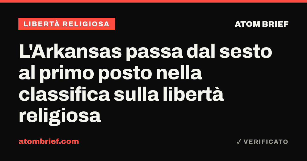 L'Arkansas passa dal sesto al primo posto nella classifica sulla libertà religiosa