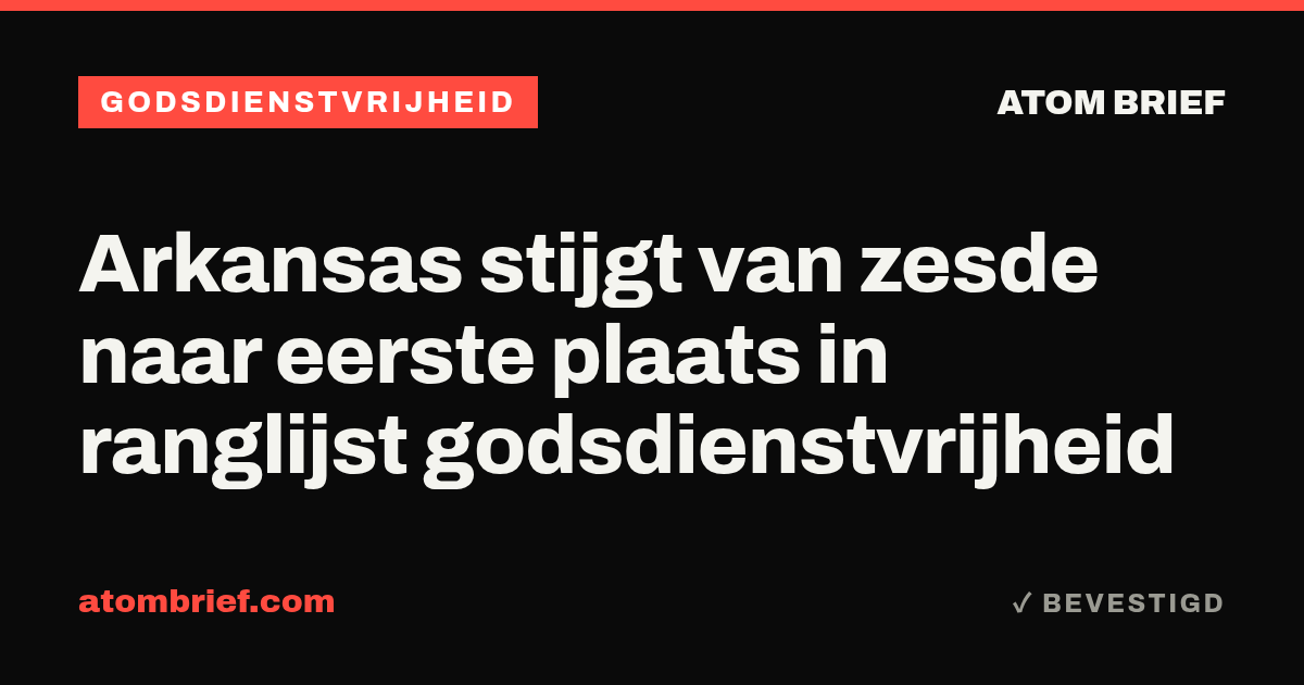 Arkansas stijgt van zesde naar eerste plaats in ranglijst godsdienstvrijheid