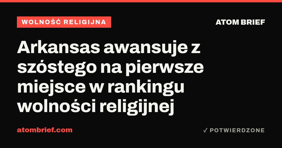 Arkansas awansuje z szóstego na pierwsze miejsce w rankingu wolności religijnej