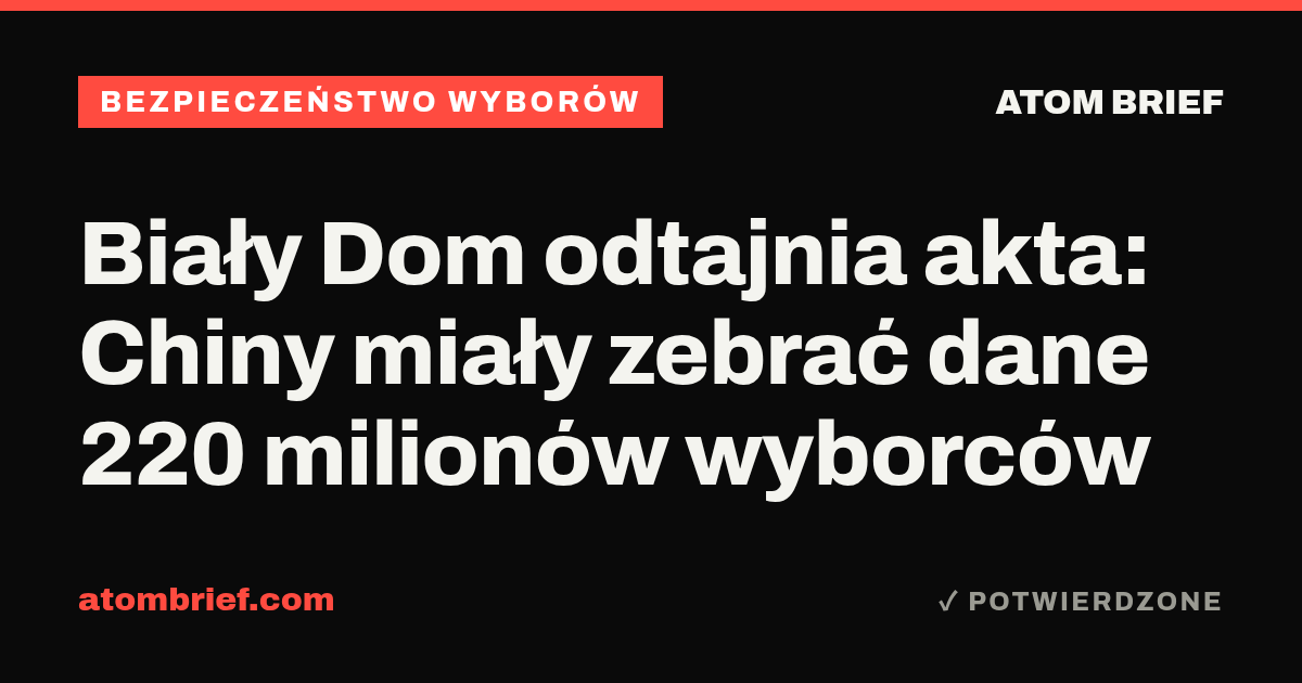 Biały Dom odtajnia akta: Chiny miały zebrać dane 220 milionów wyborców