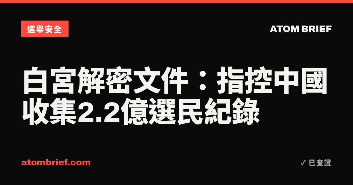 白宮解密文件：指控中國收集2.2億選民紀錄
