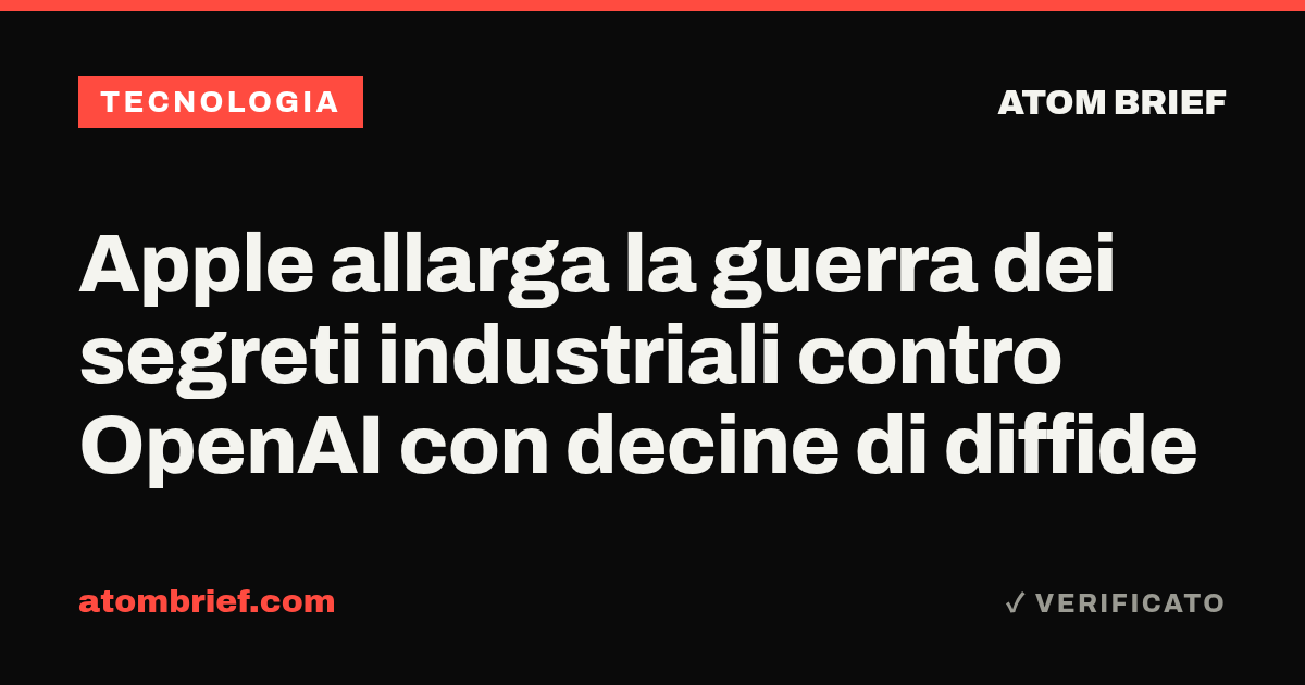 Apple allarga la guerra dei segreti industriali contro OpenAI con decine di diffide