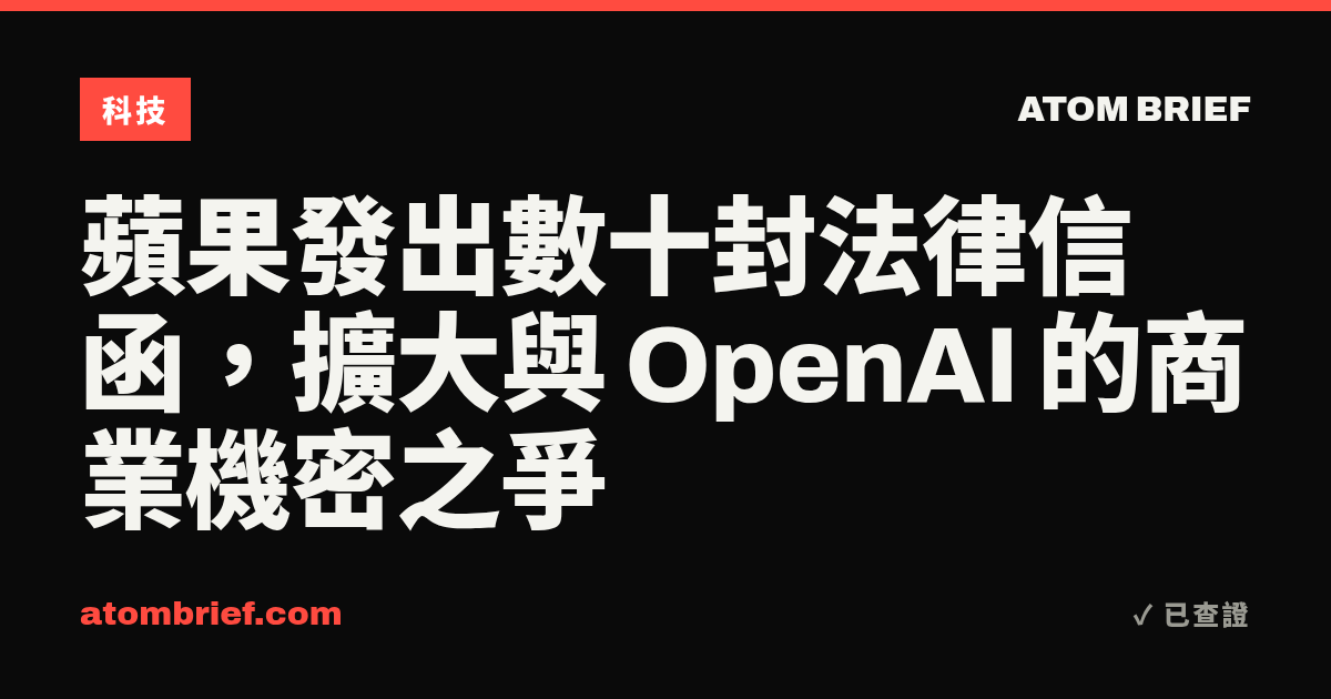 蘋果發出數十封法律信函，擴大與 OpenAI 的商業機密之爭