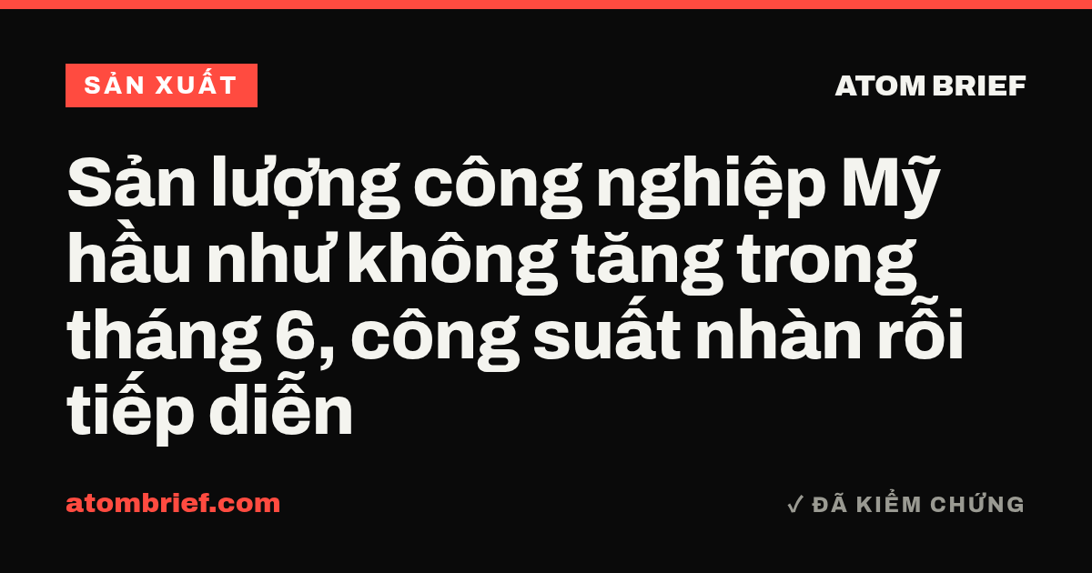 Sản lượng công nghiệp Mỹ hầu như không tăng trong tháng 6, công suất nhàn rỗi tiếp diễn