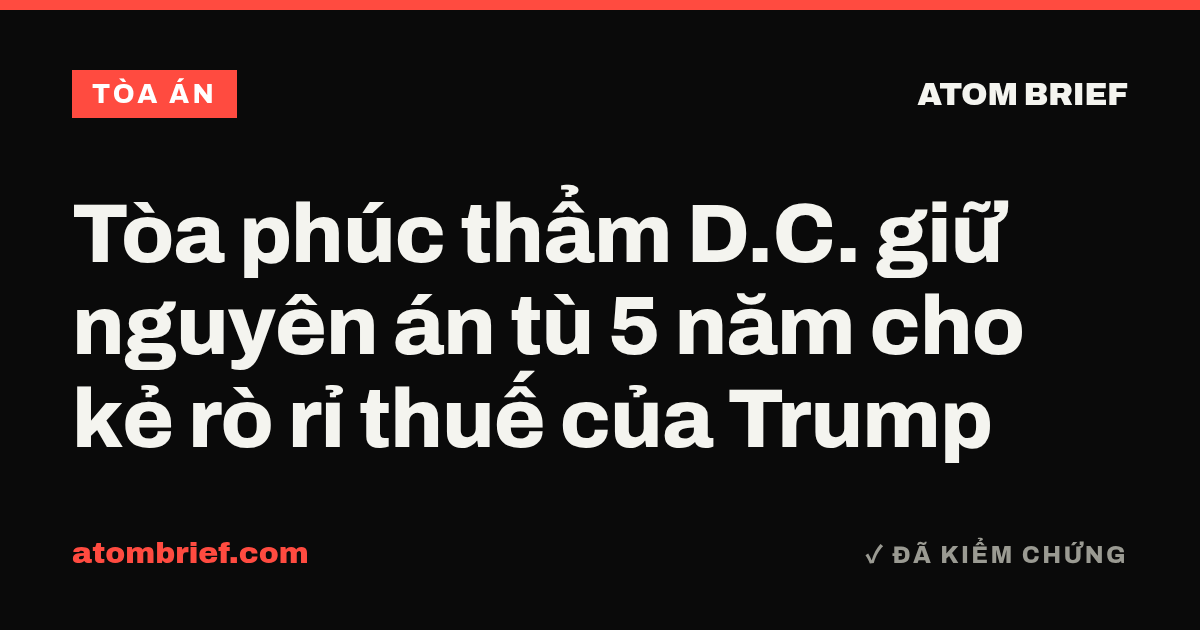 Tòa phúc thẩm D.C. giữ nguyên án tù 5 năm cho kẻ rò rỉ thuế của Trump
