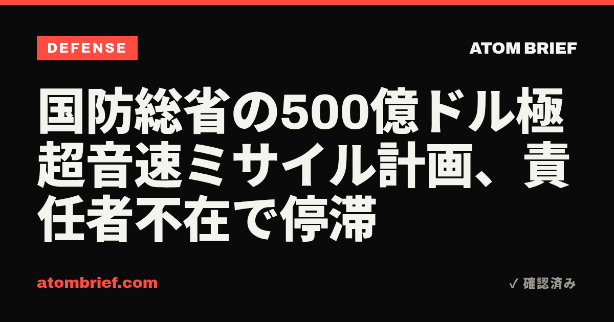 国防総省の500億ドル極超音速ミサイル計画、責任者不在で停滞