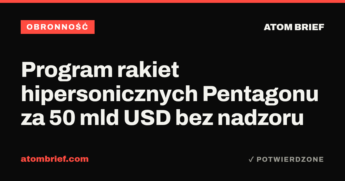 Program rakiet hipersonicznych Pentagonu za 50 mld USD bez nadzoru