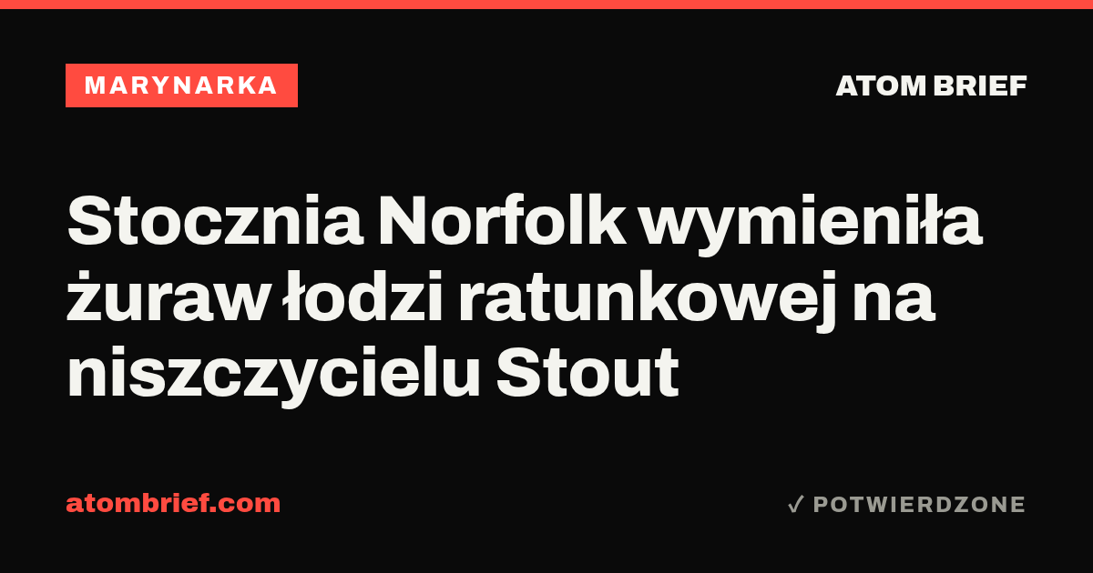 Stocznia Norfolk wymieniła żuraw łodzi ratunkowej na niszczycielu Stout