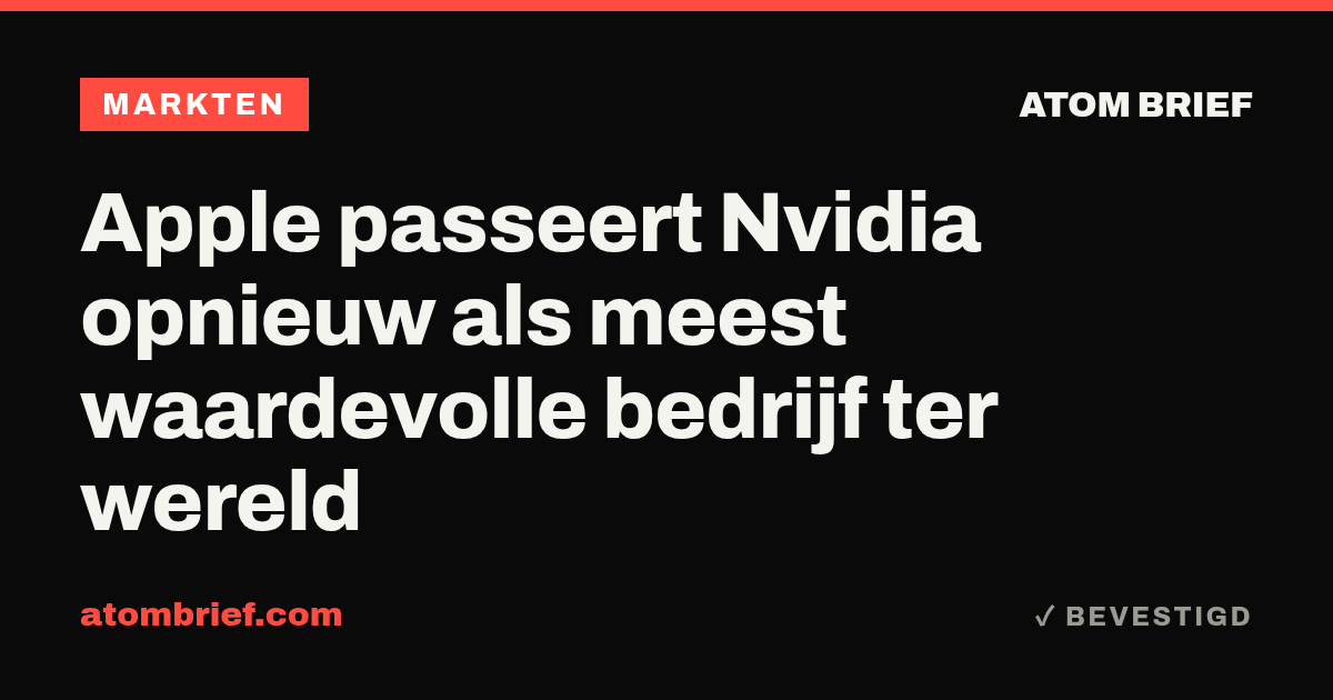 Apple passeert Nvidia opnieuw als meest waardevolle bedrijf ter wereld