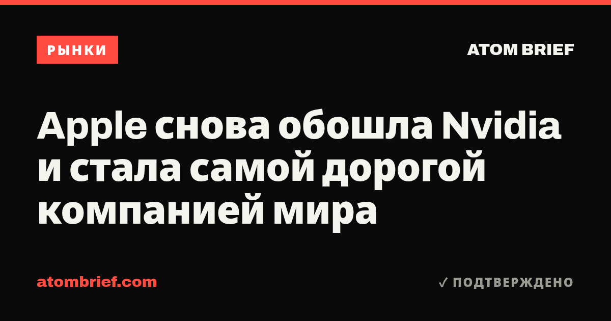 Apple снова обошла Nvidia и стала самой дорогой компанией мира