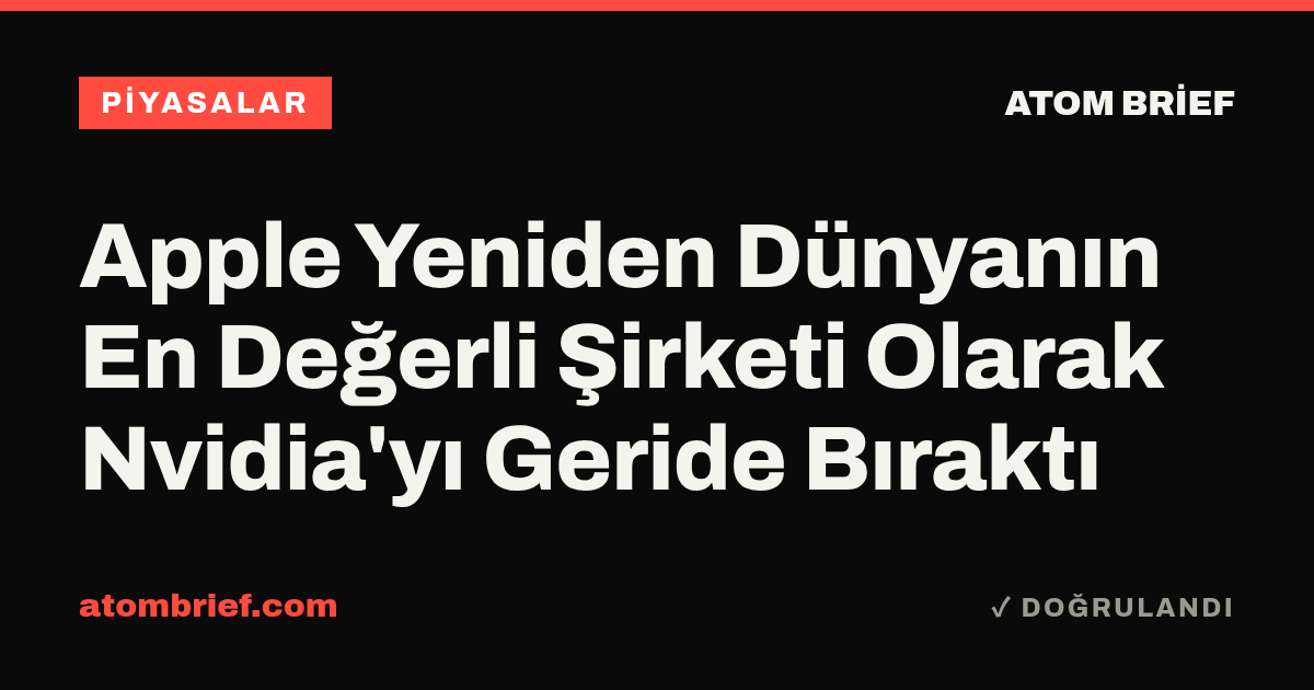 Apple Yeniden Dünyanın En Değerli Şirketi Olarak Nvidia'yı Geride Bıraktı