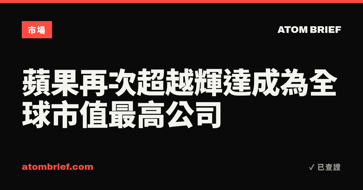 蘋果再次超越輝達成為全球市值最高公司