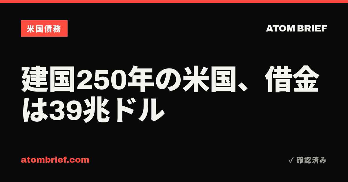 建国250年の米国、借金は39兆ドル