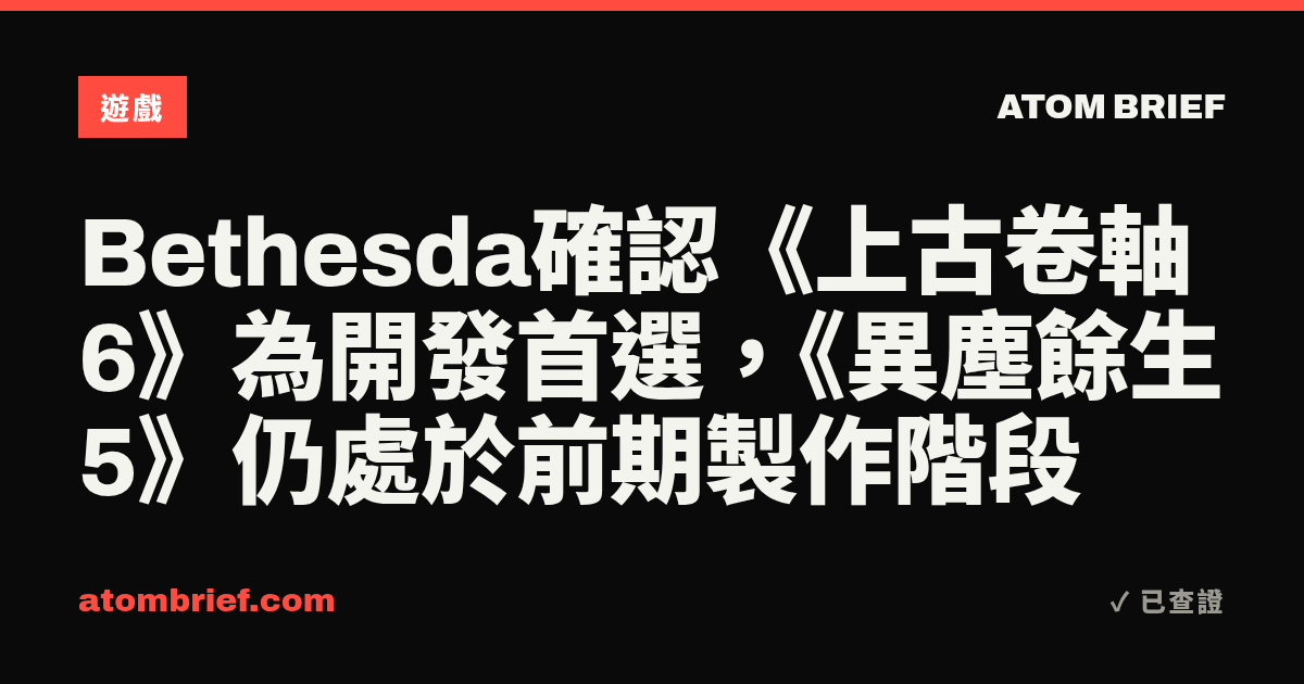 Bethesda確認《上古卷軸6》為開發首選，《異塵餘生5》仍處於前期製作階段