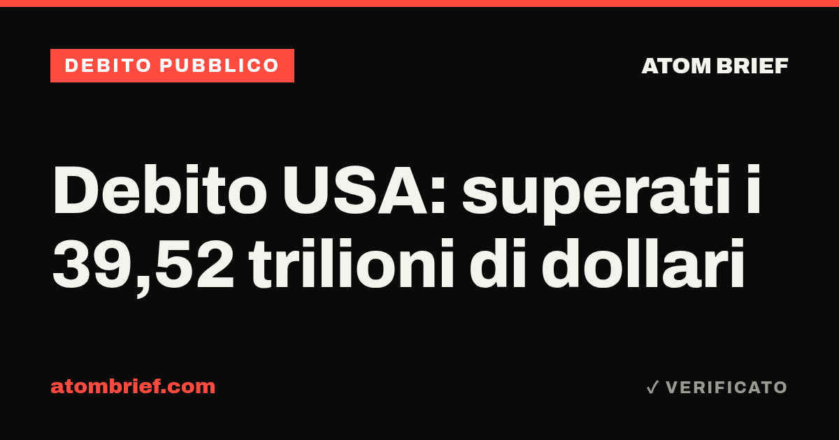 Debito USA: superati i 39,52 trilioni di dollari
