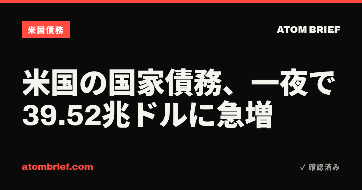 米国の国家債務、一夜で39.52兆ドルに急増