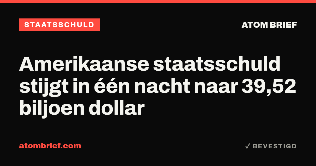 Amerikaanse staatsschuld stijgt in één nacht naar 39,52 biljoen dollar