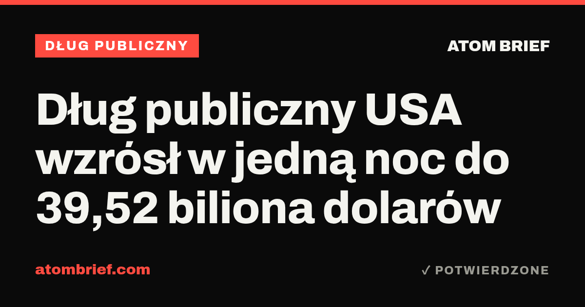 Dług publiczny USA wzrósł w jedną noc do 39,52 biliona dolarów